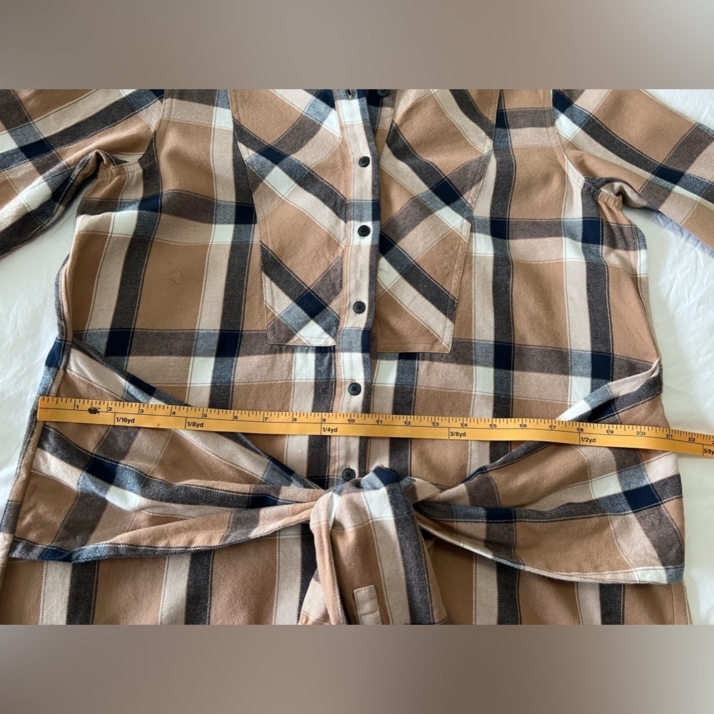 Derek Lam 10 Crosby Denim Mock Tie Waist Dress | Camel 100% Cotton Plaid SZ 6. - Picture 5 of 10